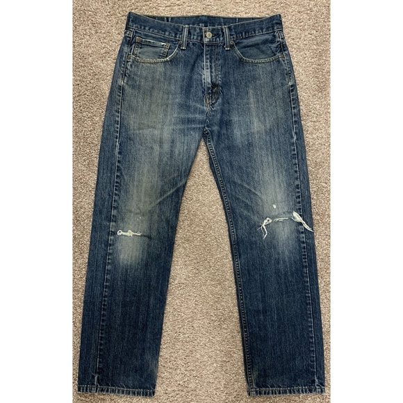 Levis 505 Regular Fit Blue Distressed 33x32 Men’s Jeans Ripped - Picture 1 of 14
